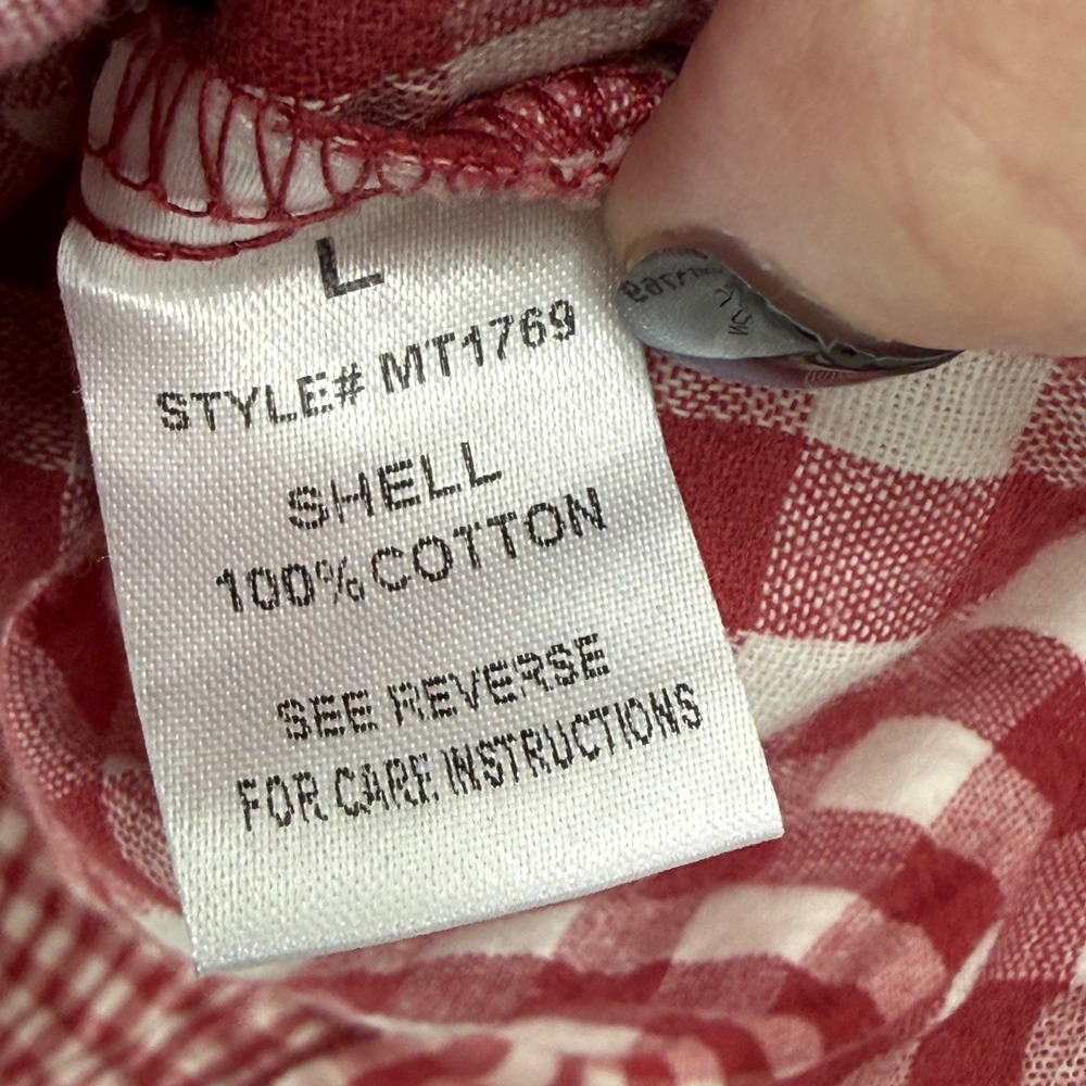 Oli & Hali Multi Buffalo Check Fringe Button Up Top Shacket L Red Side Pockets - Picture 7 of 9